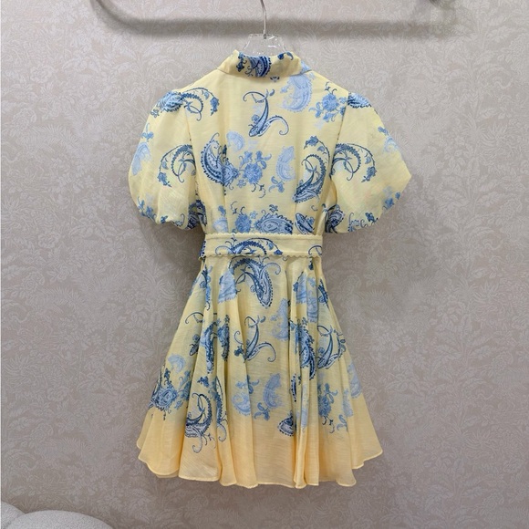 Zimmerman Light Yellow & Blue Paisley Shirt Dress with Belt - Picture 8 of 9